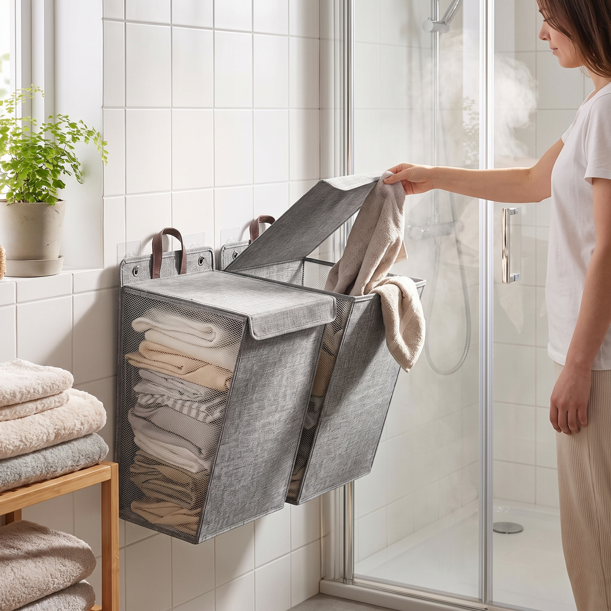Wallora Foldable Wall Mounted Laundry Basket in use