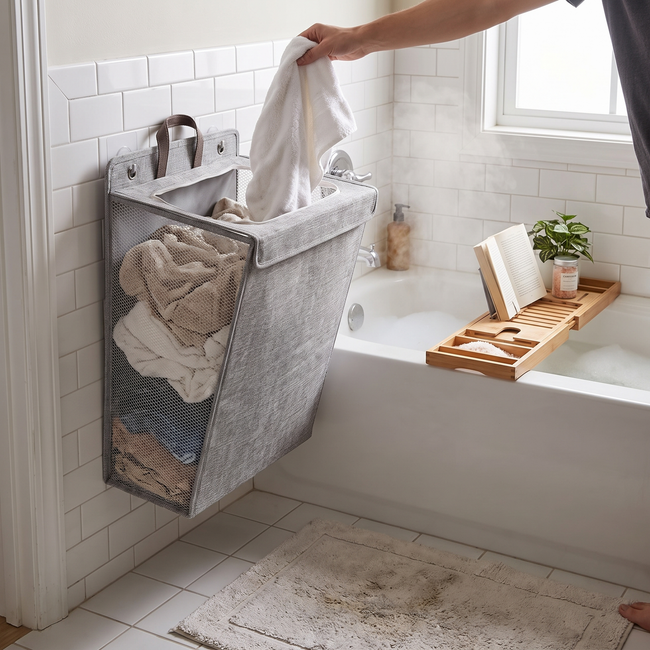 Wallora Foldable Wall Mounted Laundry Basket in use