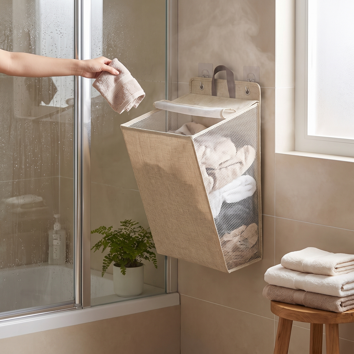 Wallora Foldable Wall Mounted Laundry Basket in use