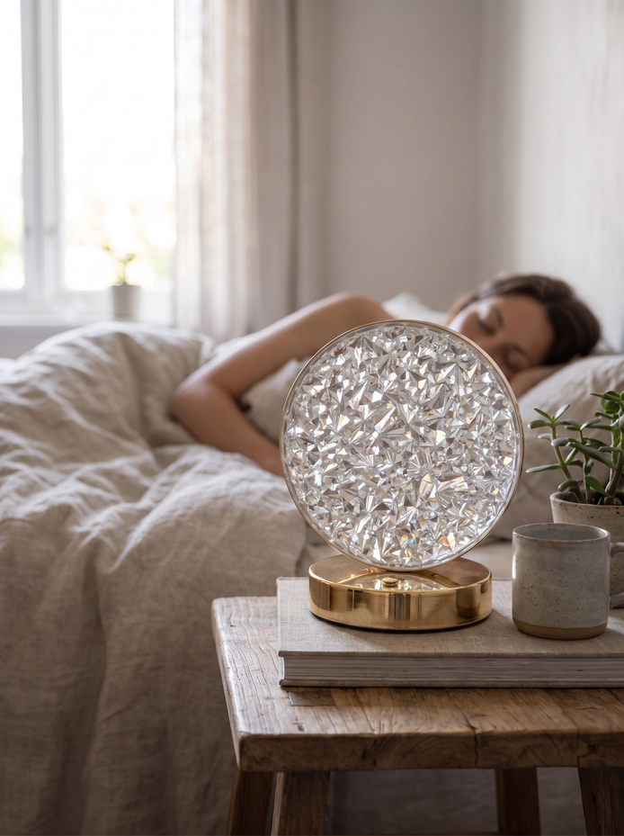 Faceted acrylic Stellora lamp switched off in daylight
