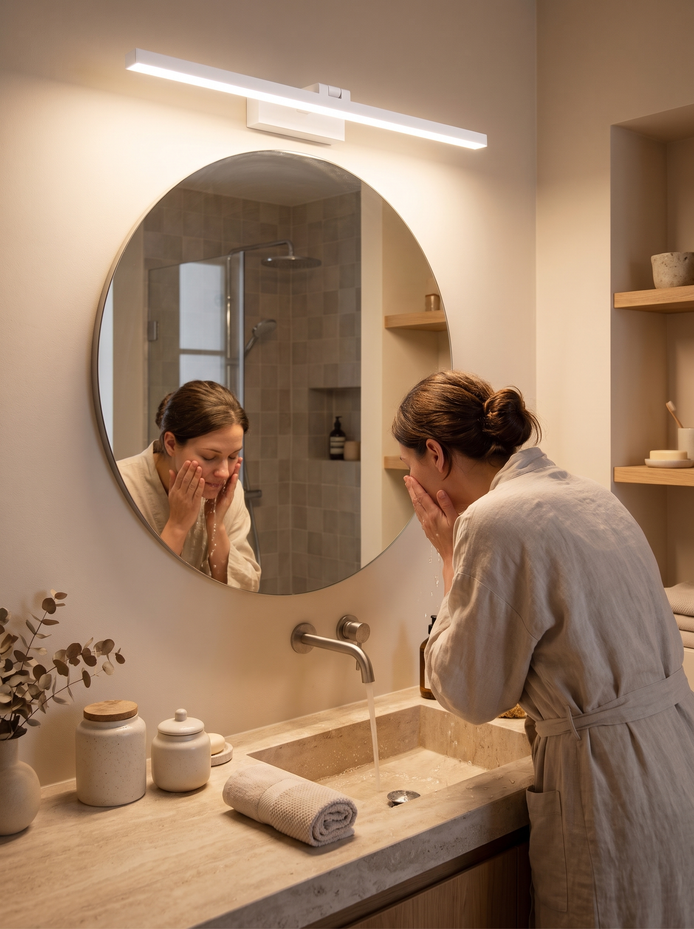 Wrenbury bath bar vanity light giving an even band of light