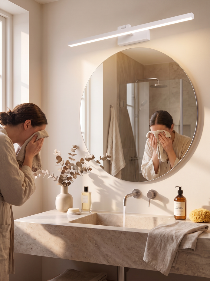 Wrenbury bath bar vanity light sized above a vanity unit mirror