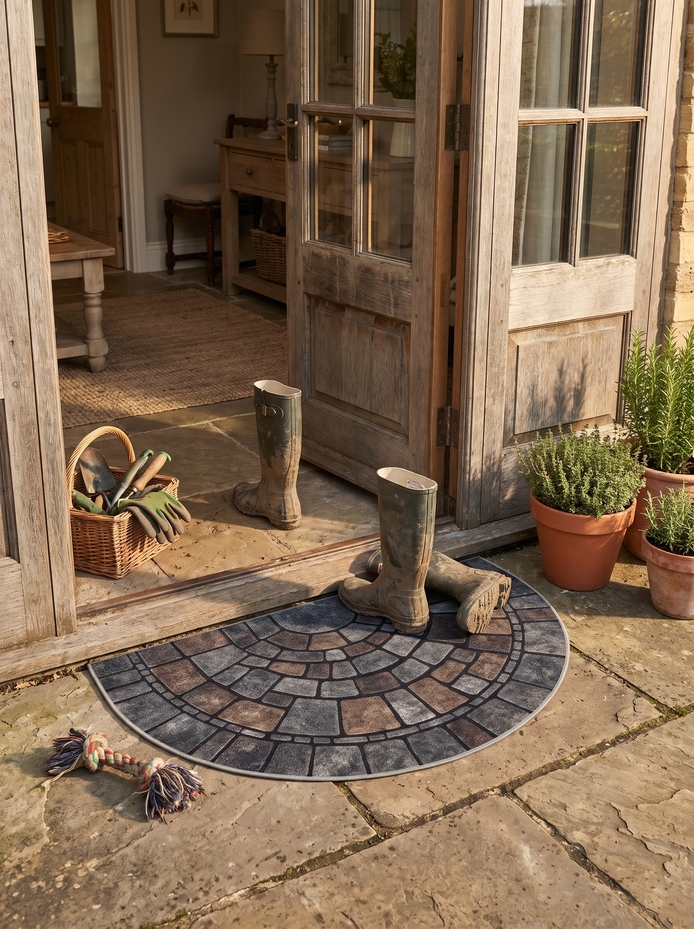 Kirkby Semicircle Mosaic Door Mat, A Cobblestone Welcome