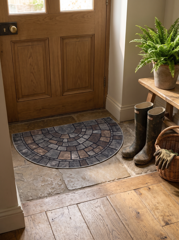 Kirkby Semicircle Mosaic Door Mat, Shaped Around The Door