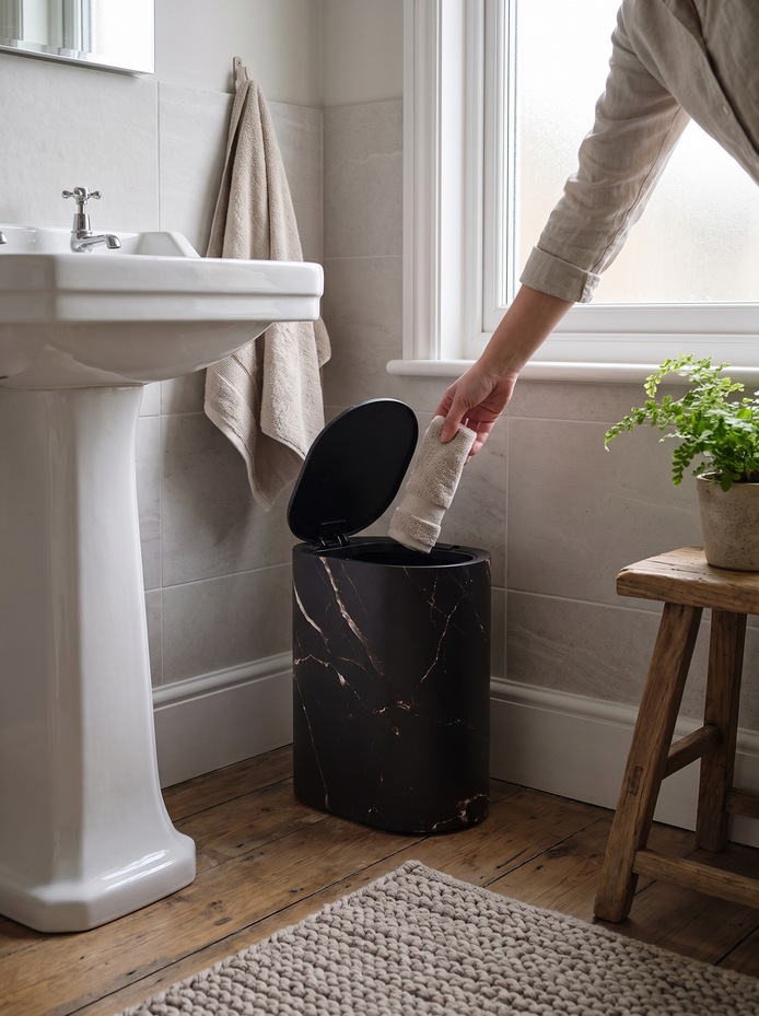 Selby Oval Bin with Lid, Made For Tight Spaces