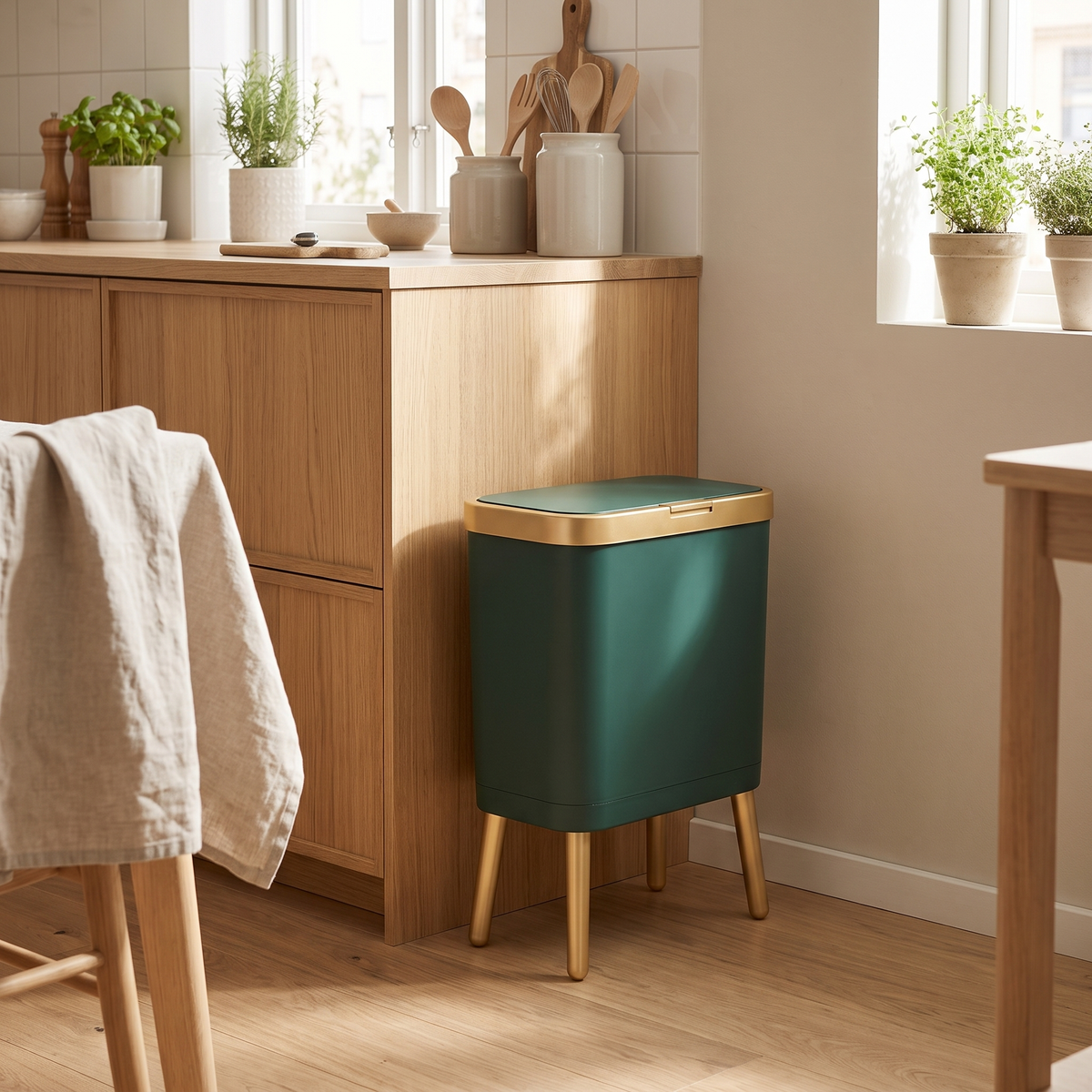 Kelham 15L Slim Waste Bin - Green