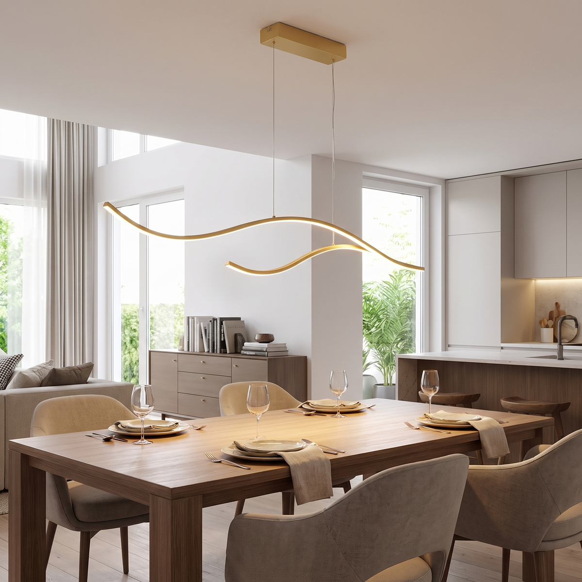 Curved LED Pendant Light Wavy LED Metal Ceiling Light