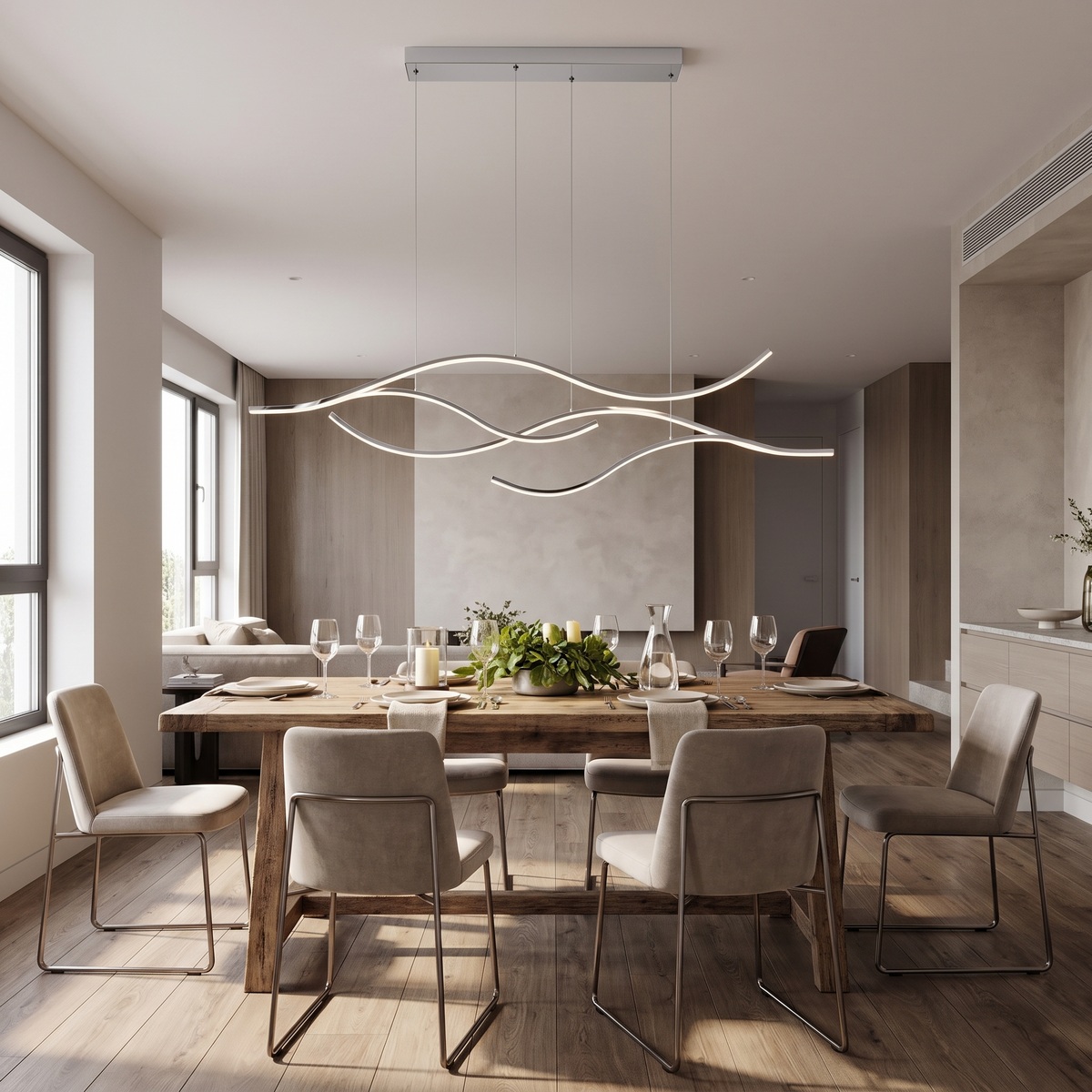 Curved LED Pendant Light Wavy LED Metal Ceiling Light