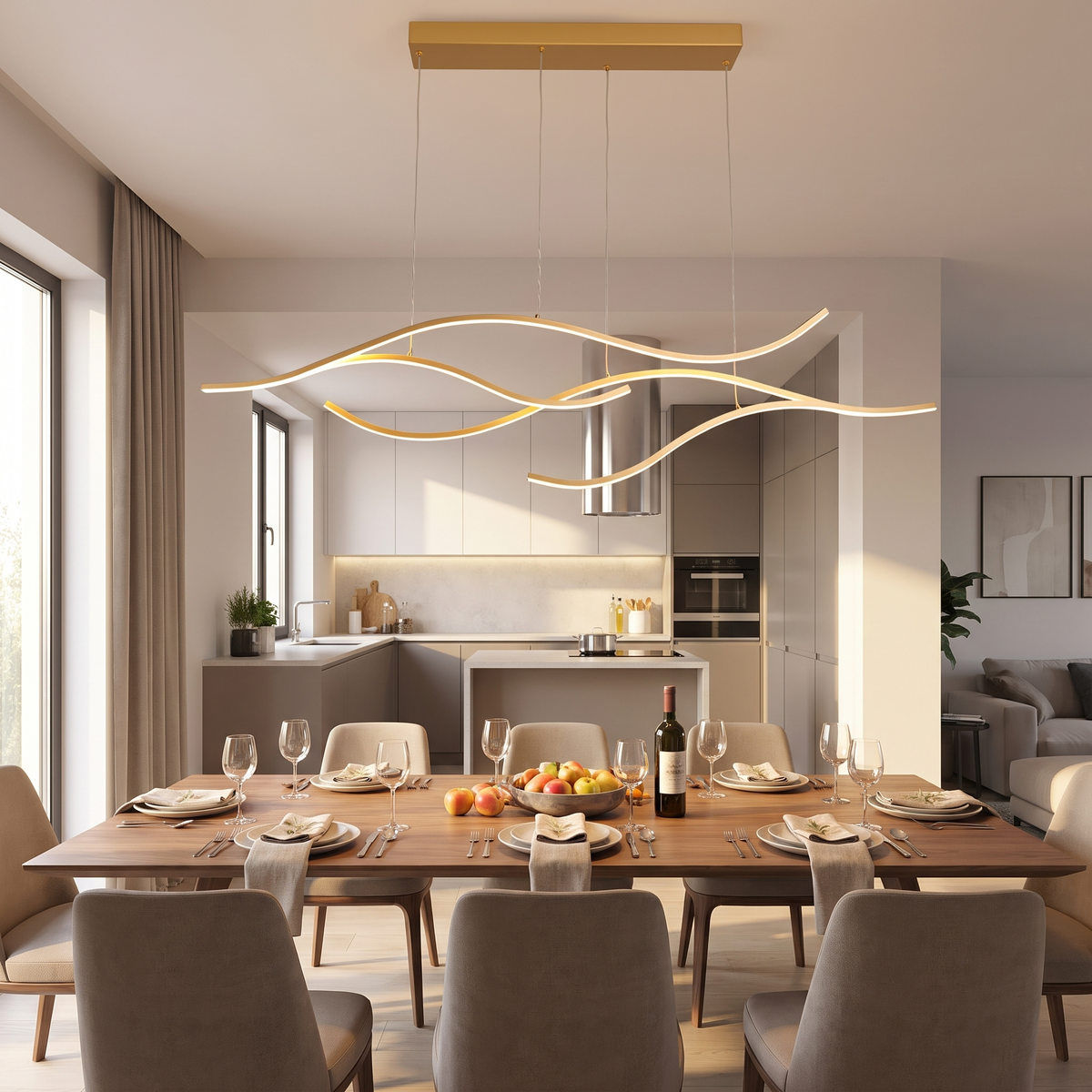 Curved LED Pendant Light Wavy LED Metal Ceiling Light
