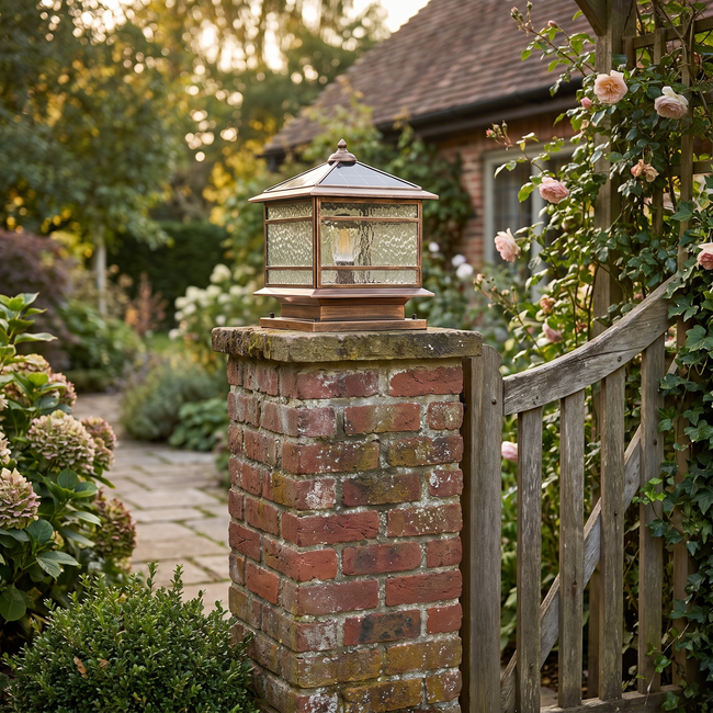 Stone Pillar Solar Lights Retro Copper Waterproof Fence Post Light