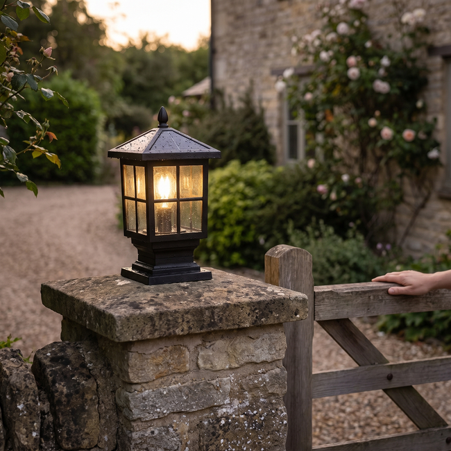 Thirsk Black Pillar Light Solar or Hardwired IP65 Lantern