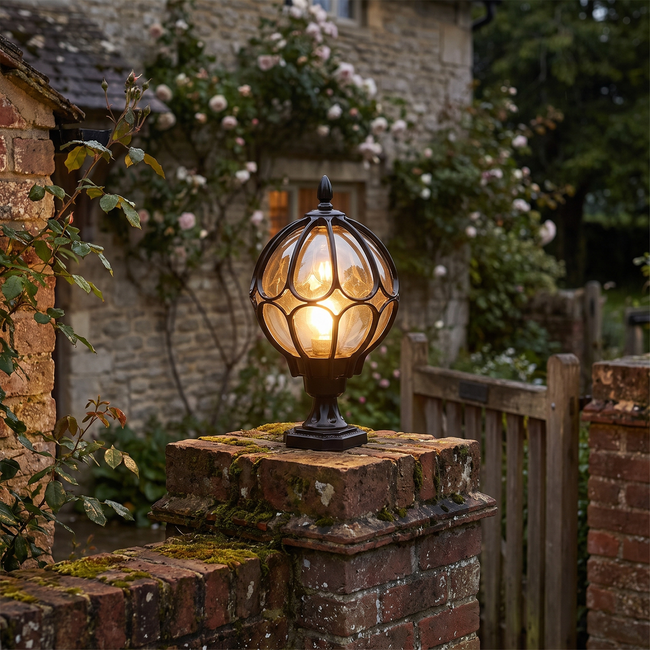Masham Globe Pillar Light Clear Glass Retro Post Top Lamp