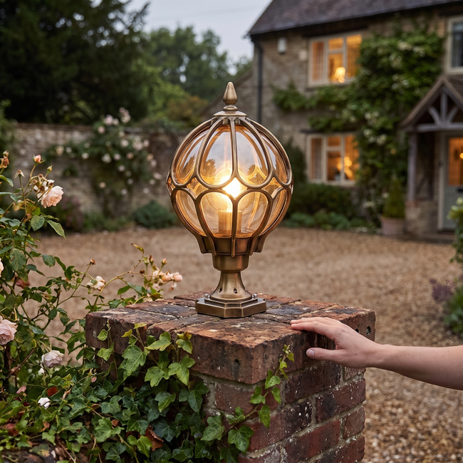 Masham Globe Pillar Light Clear Glass Retro Post Top Lamp
