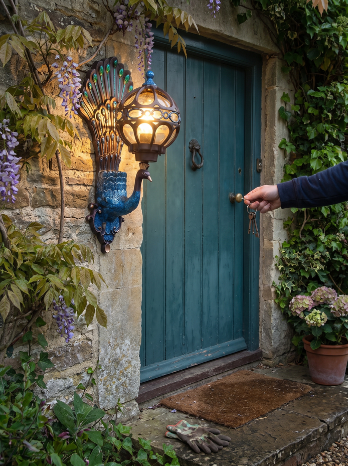 Helmsley peacock outdoor wall light, A Peacock In Full Display