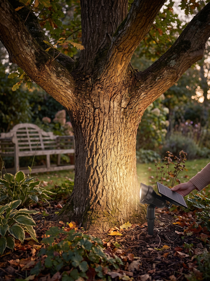 Pickering solar tree spotlight, Uplight Your Best Trees