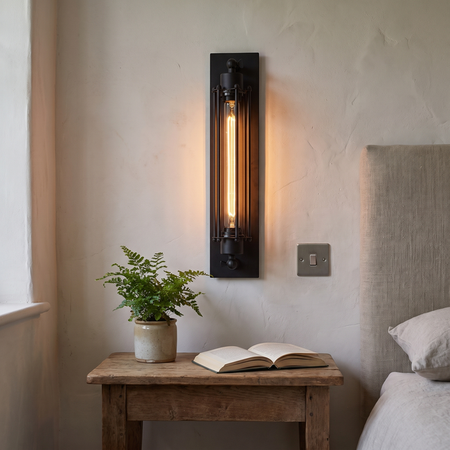 Chipping Industrial Wall Sconce Black Iron Linear Lamp
