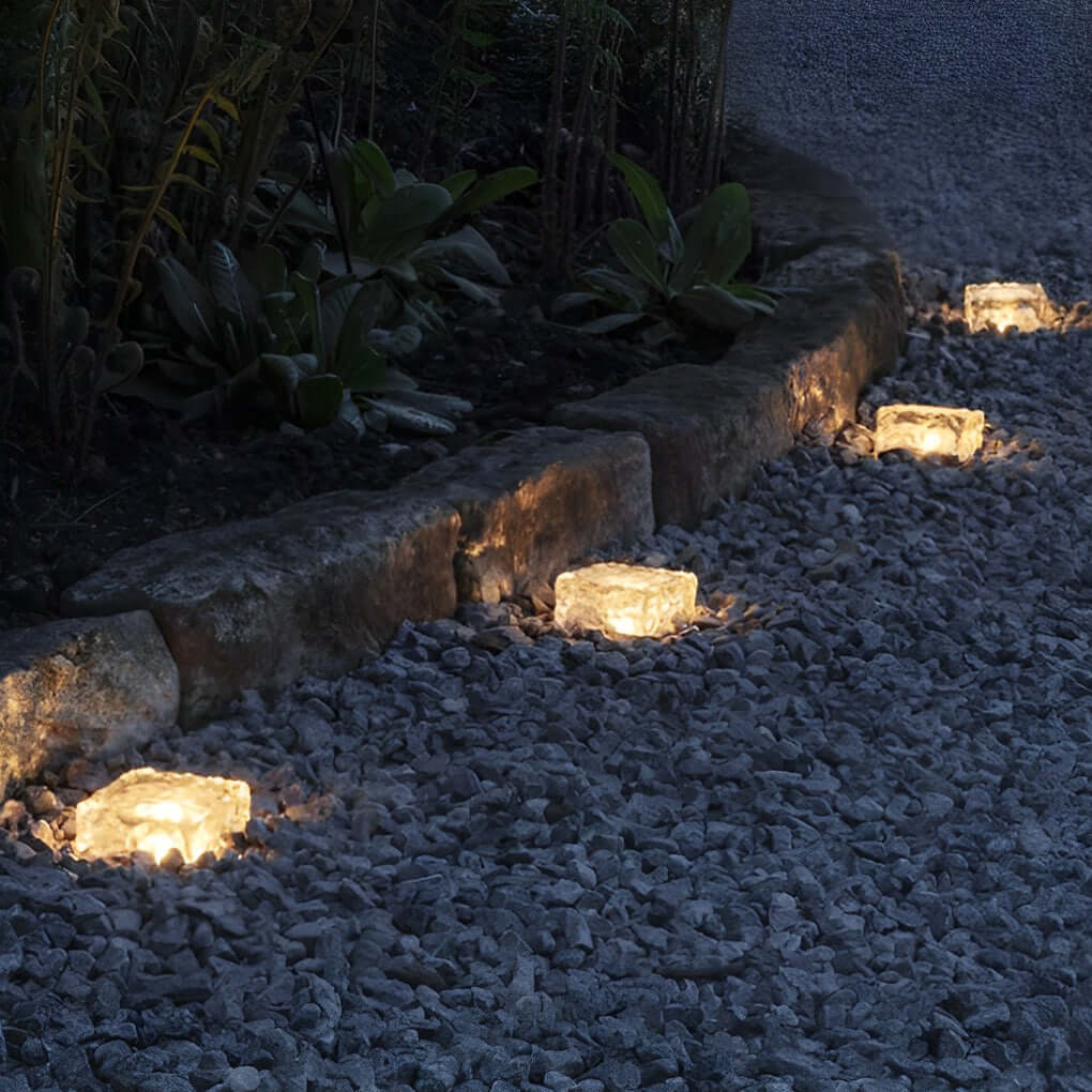 Reeth Solar Ice Cube Step Lights Set of 4 Crystal Glass
