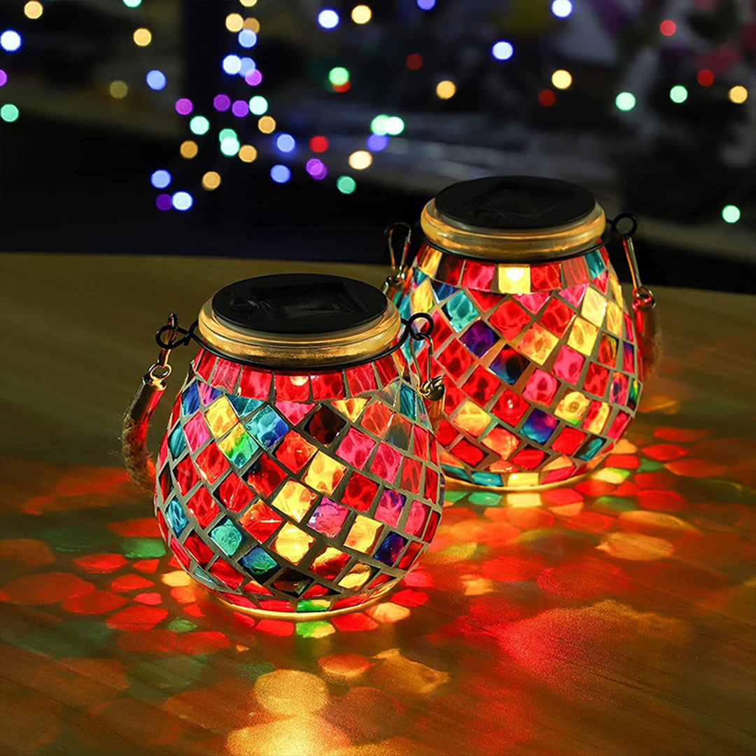 Wooler Mosaic Glass Solar Lights Set of 4 Garden Lanterns