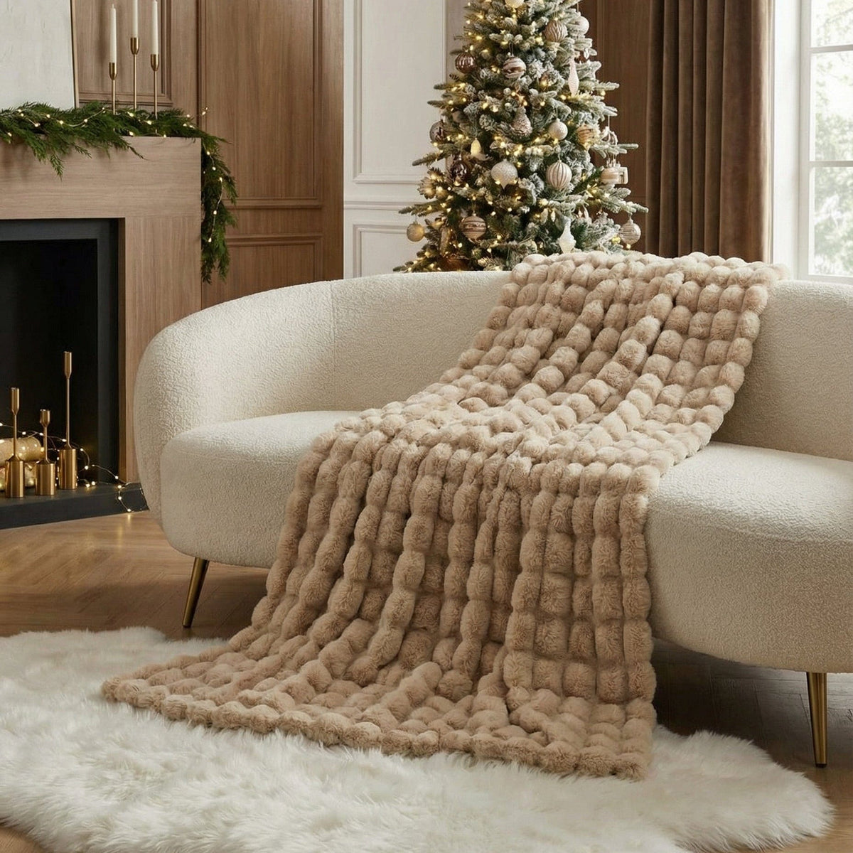 Sedgwick Faux Rabbit Fur Throw Blanket and Cushion