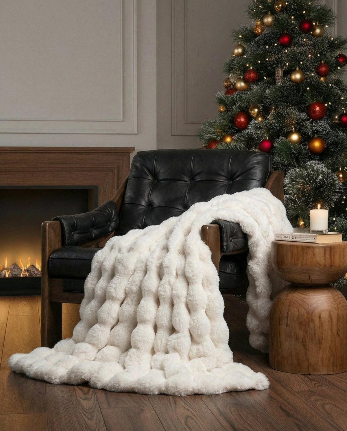 Sedgwick Faux Rabbit Fur Throw Blanket and Cushion