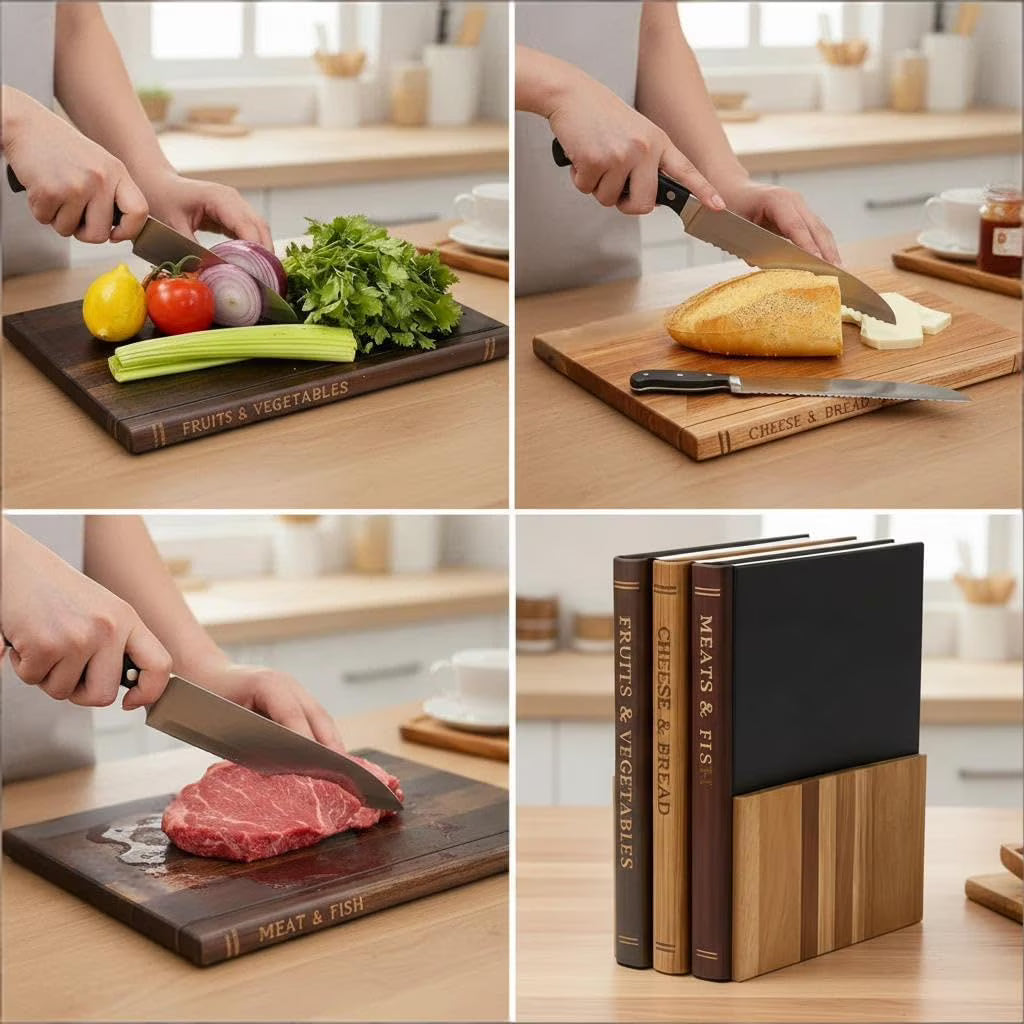 Padstow Book Shaped Chopping Board Set of 3 with Stand