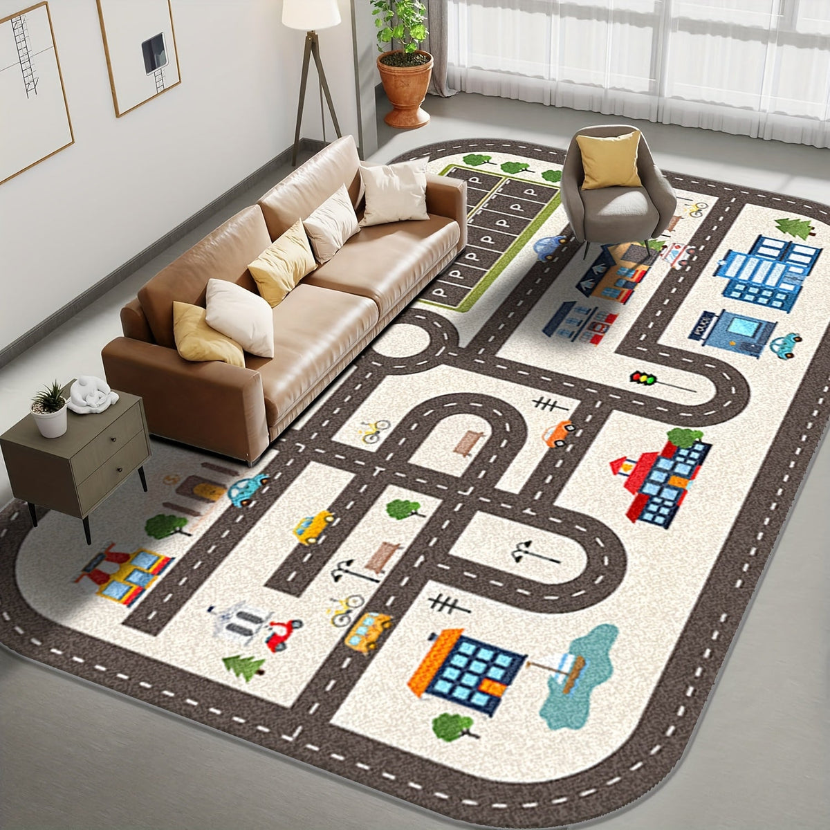 Porlock Kids Play Mat Rug Road and Parking Lot Design