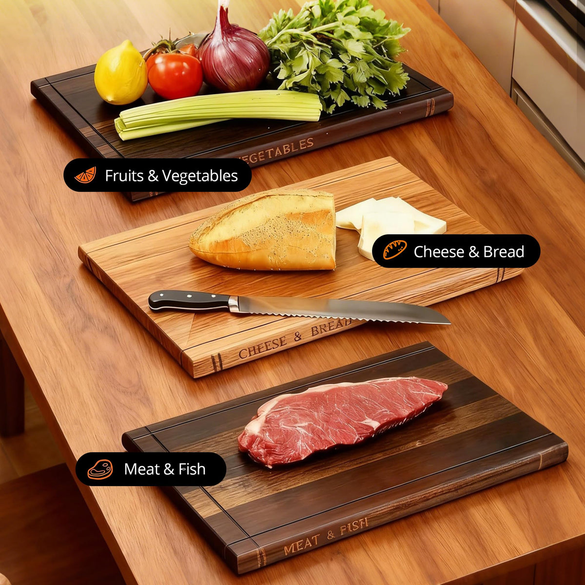 Padstow Book Shaped Chopping Board Set of 3 with Stand