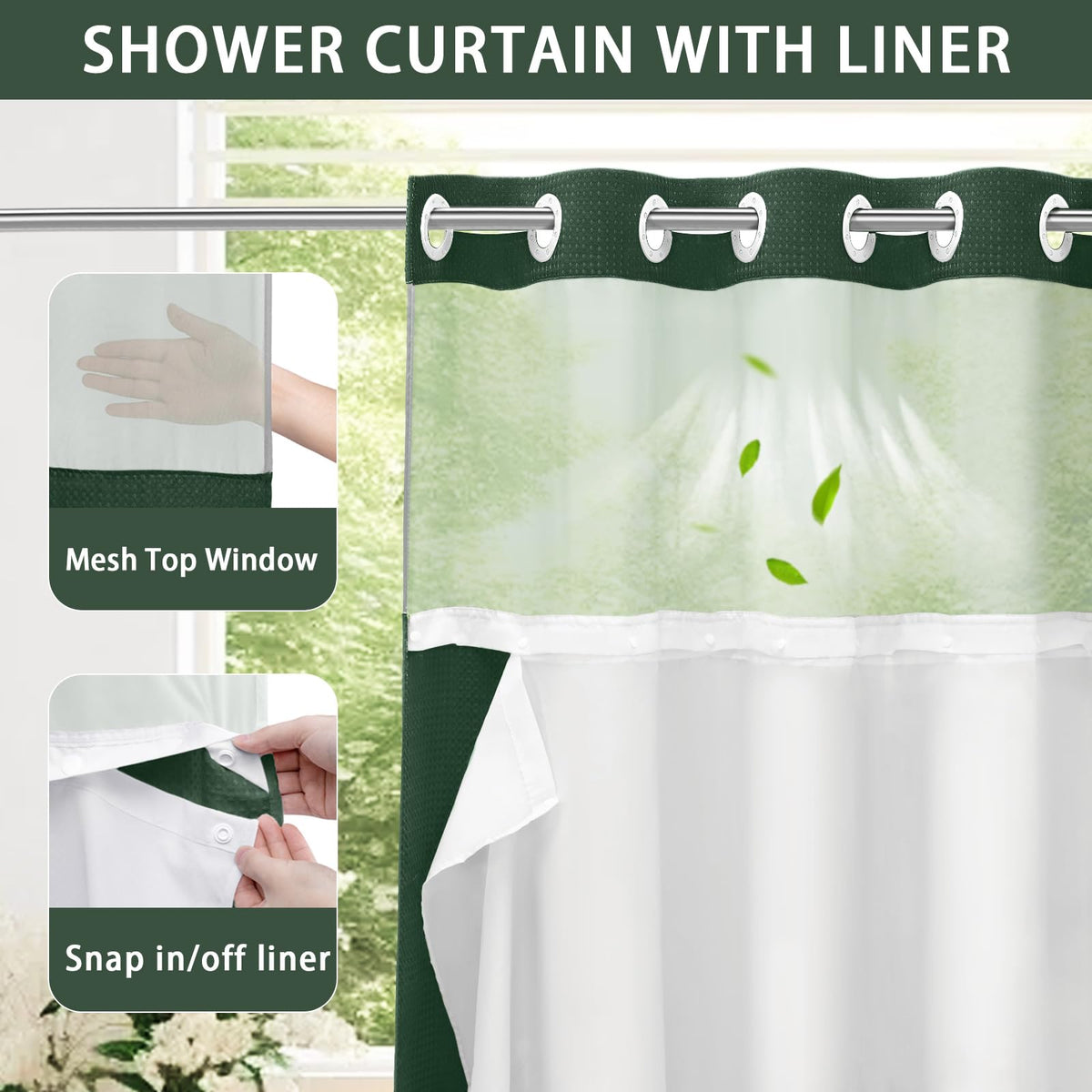 Staithes Waffle Weave Shower Curtain No Hook Snap In Liner