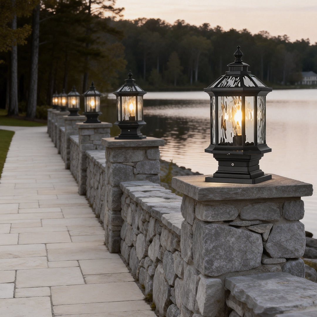 Wylam Vintage Lantern Pillar Light Solar or Hardwired