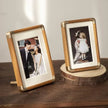 Brooks Wooden Tabletop Photo Frame Brass Corners Vintage