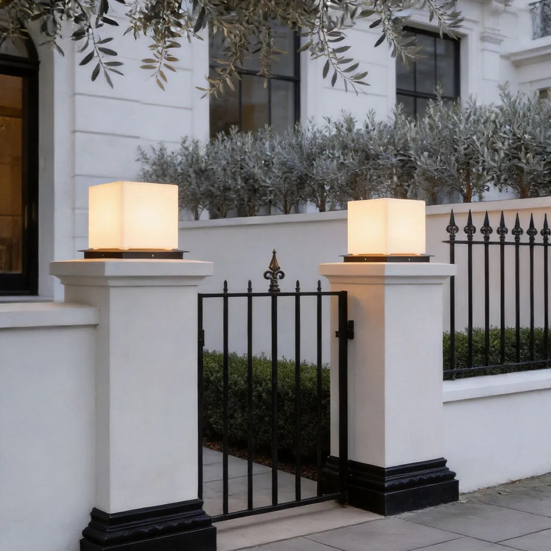 Lynton Outdoor Pillar Light Globe Cube or Cylinder Shade