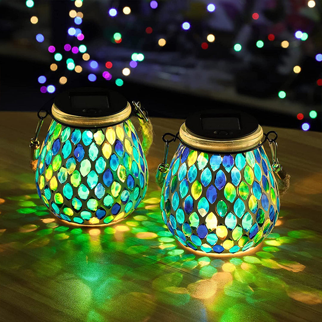 Wooler Mosaic Glass Solar Lights Set of 4 Garden Lanterns