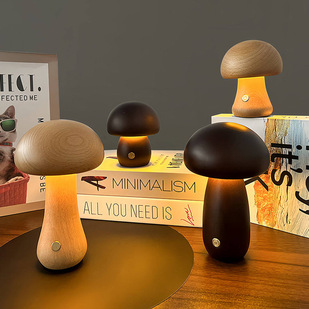 Cawood Wooden Mushroom Table Lamp Cordless Night Light