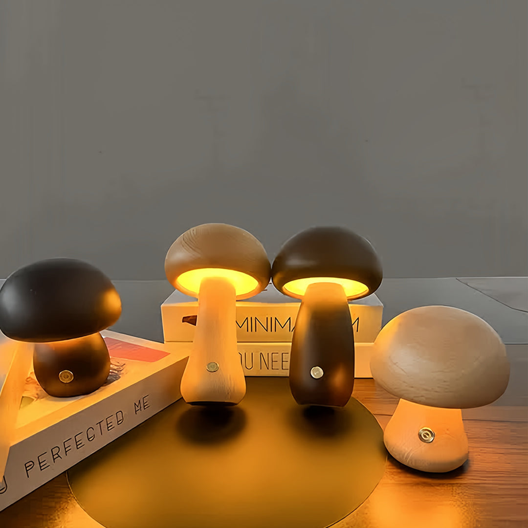Cawood Wooden Mushroom Table Lamp Cordless Night Light