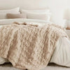 Kingsand Ruched Faux Fur Throw Blanket Double Sided