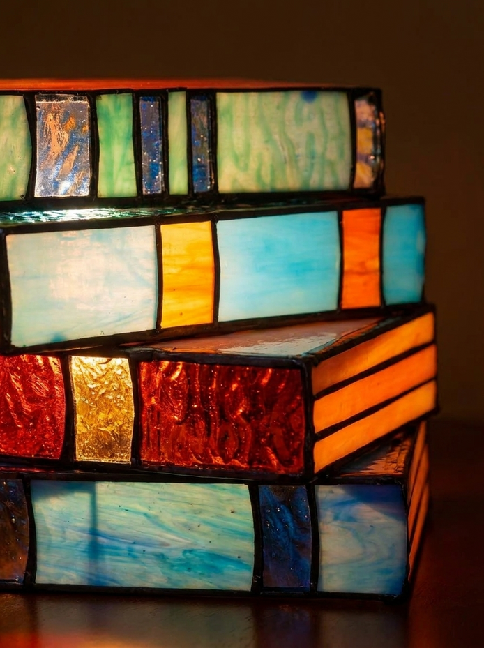Close detail of the stained glass panels