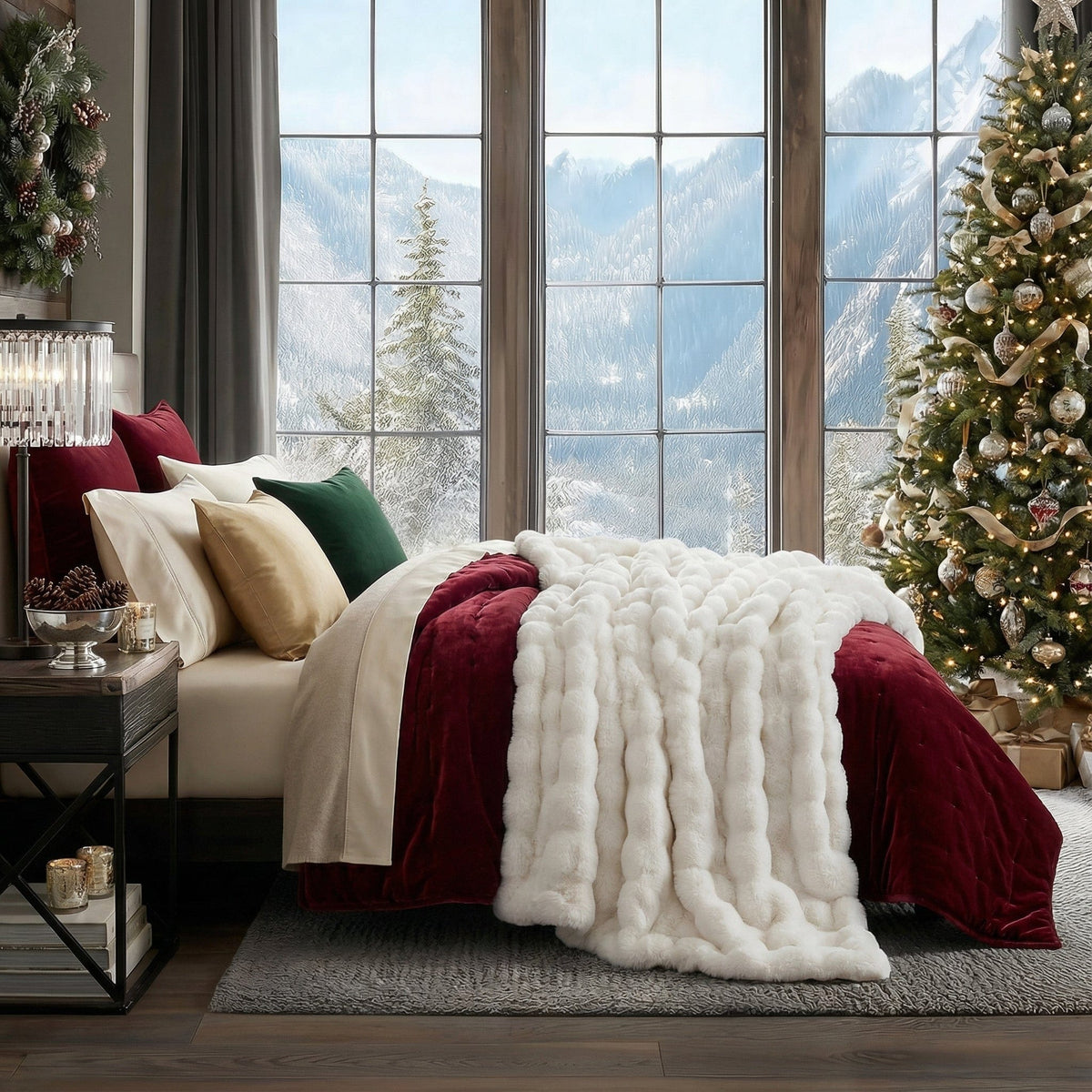 Sedgwick Faux Rabbit Fur Throw Blanket and Cushion