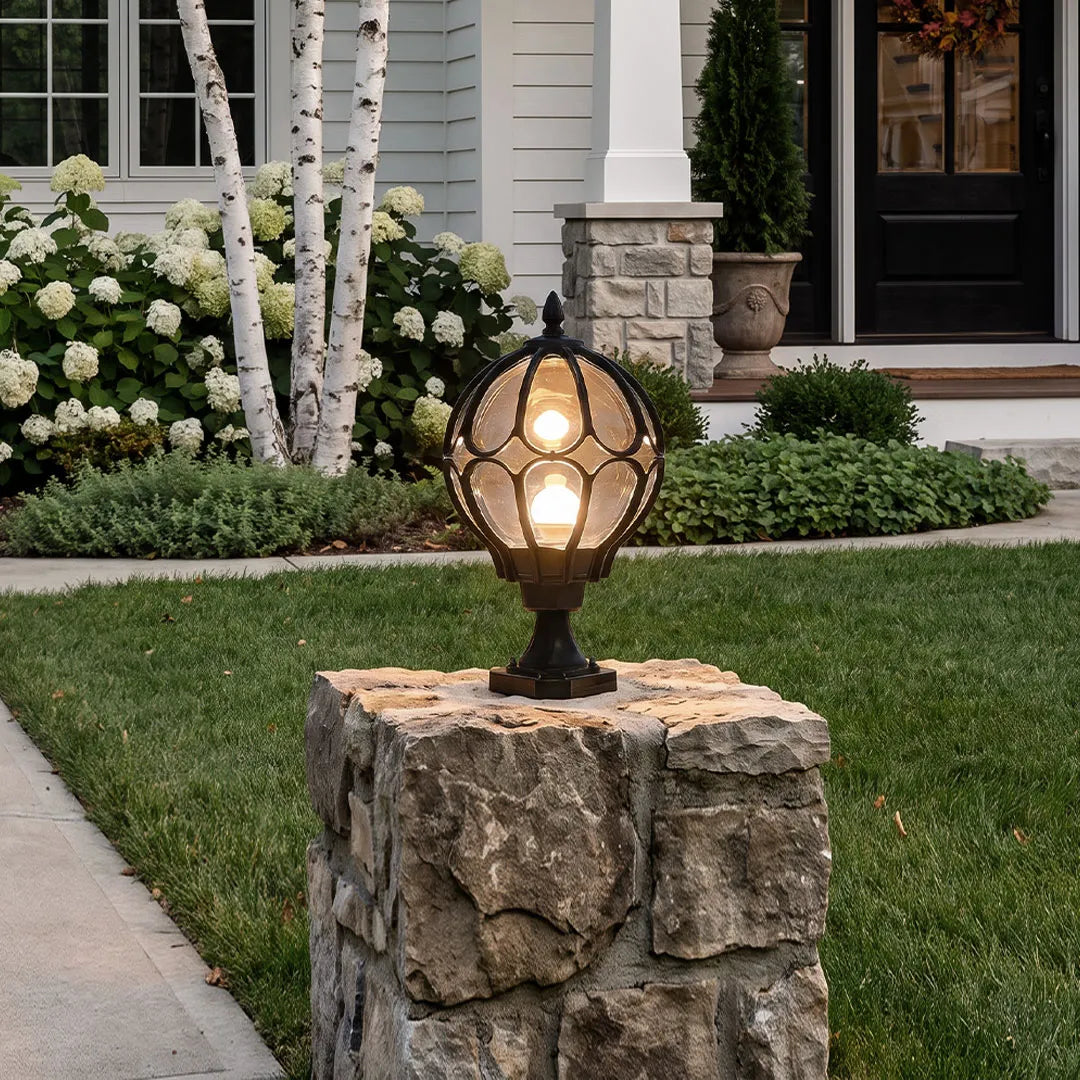 Masham Globe Pillar Light Clear Glass Retro Post Top Lamp
