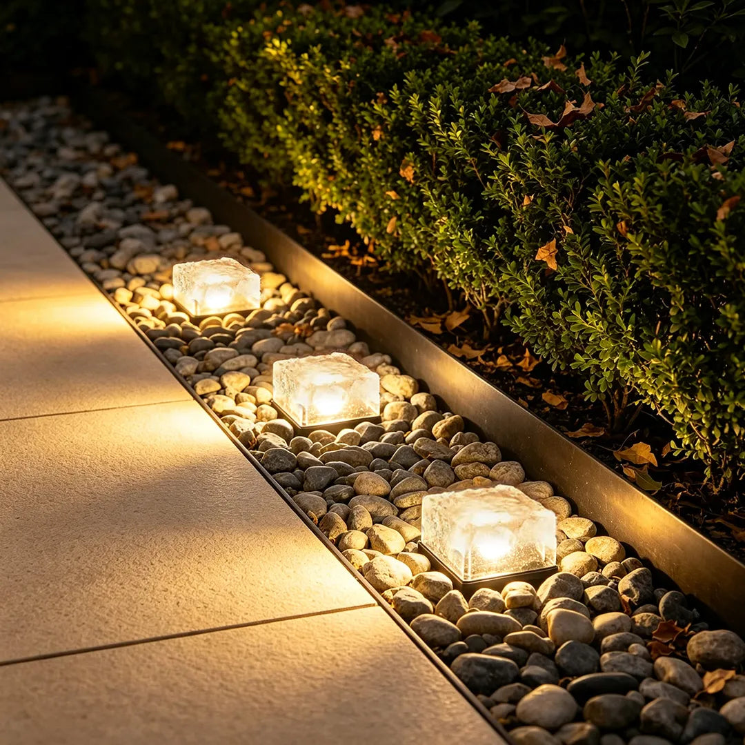 Reeth Solar Ice Cube Step Lights Set of 4 Crystal Glass