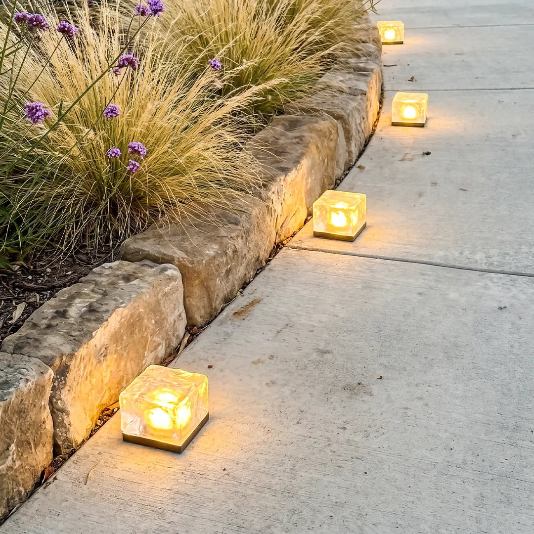 Reeth Solar Ice Cube Step Lights Set of 4 Crystal Glass