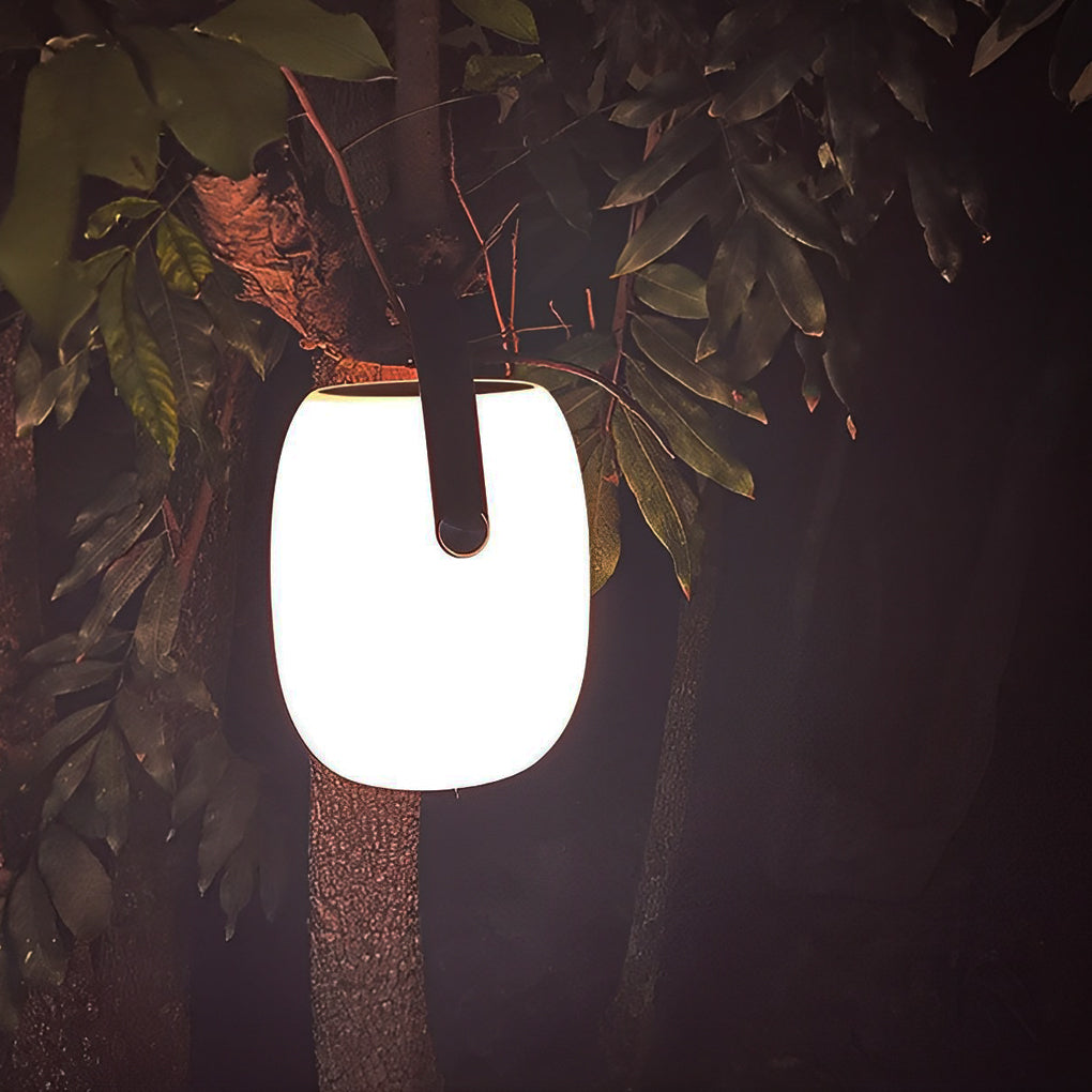 Craster Solar Floor Lantern White Wood Grain Portable LED
