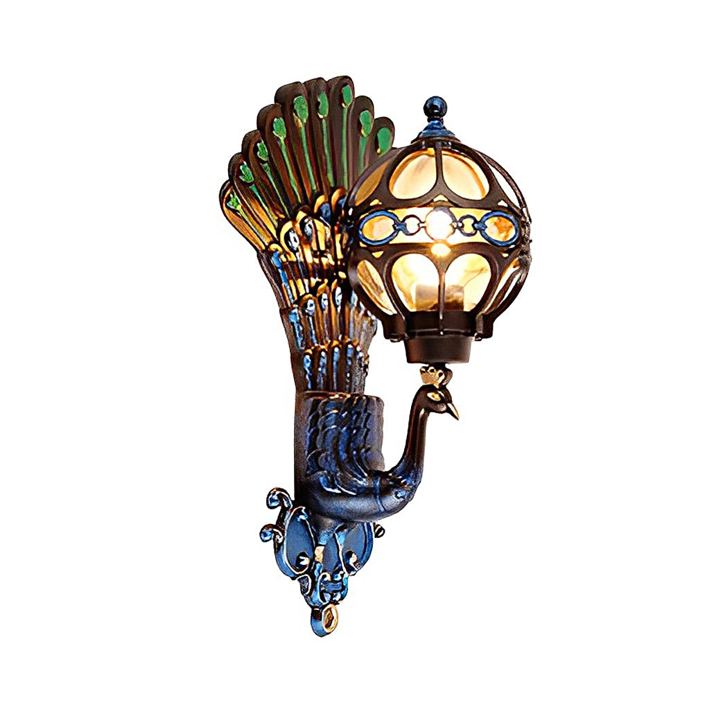 Helmsley Peacock Outdoor Wall Light Hand Painted IP55