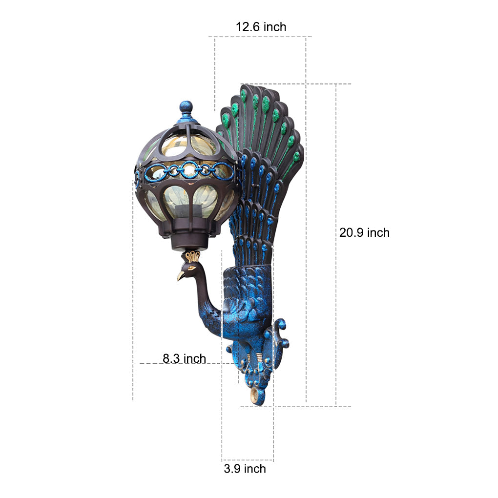 Helmsley Peacock Outdoor Wall Light Hand Painted IP55