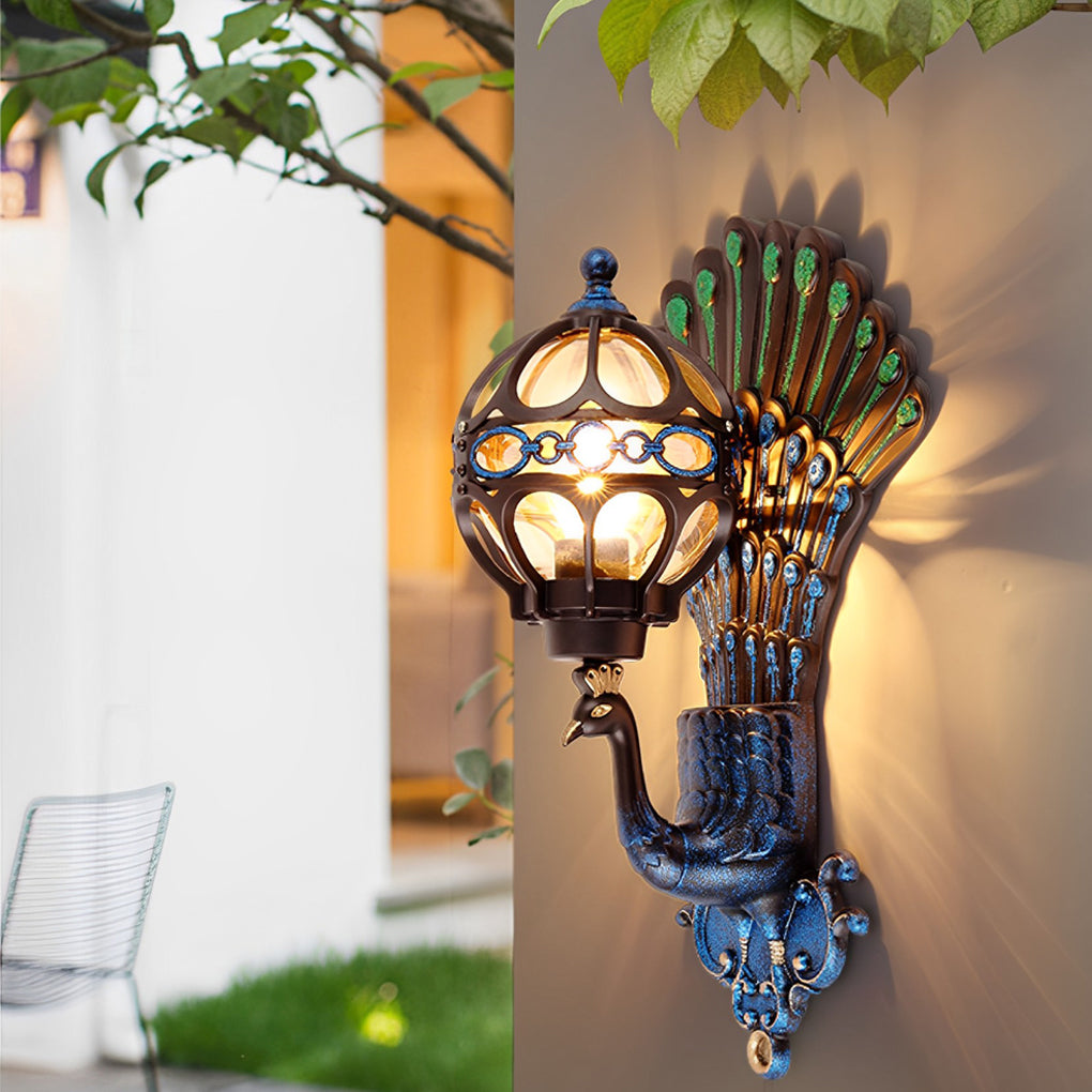 Helmsley Peacock Outdoor Wall Light Hand Painted IP55