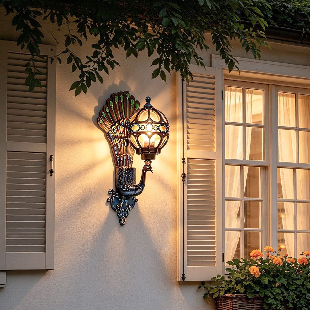 Helmsley Peacock Outdoor Wall Light Hand Painted IP55