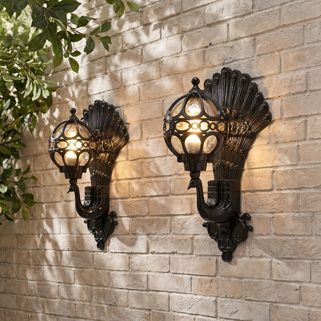 Helmsley Peacock Outdoor Wall Light Hand Painted IP55