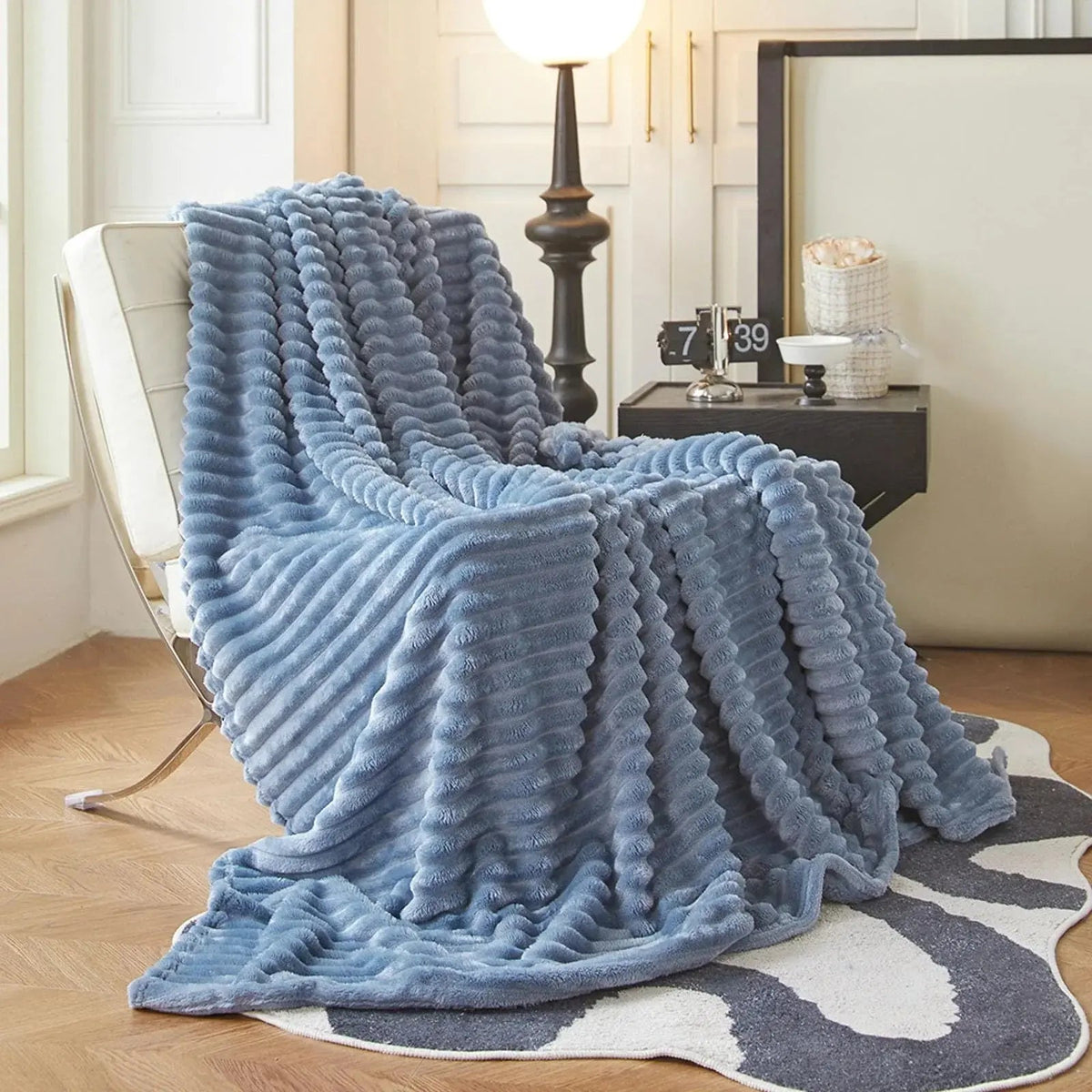 Thaxted Faux Rabbit Fur Throw Blanket Plaid