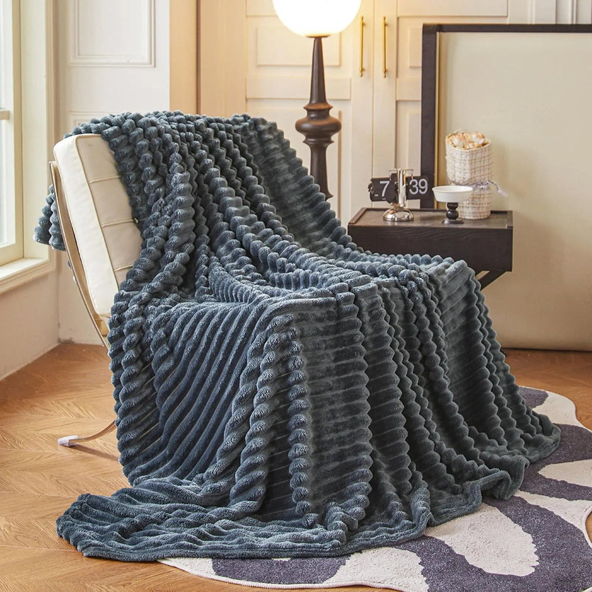Thaxted Faux Rabbit Fur Throw Blanket Plaid