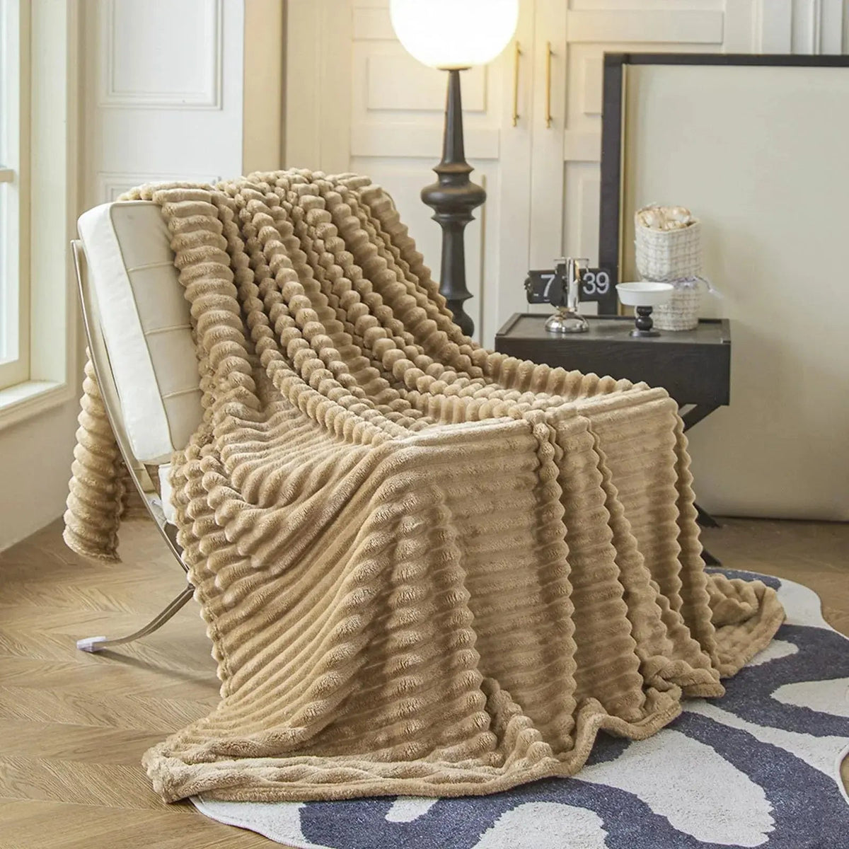 Thaxted Faux Rabbit Fur Throw Blanket Plaid