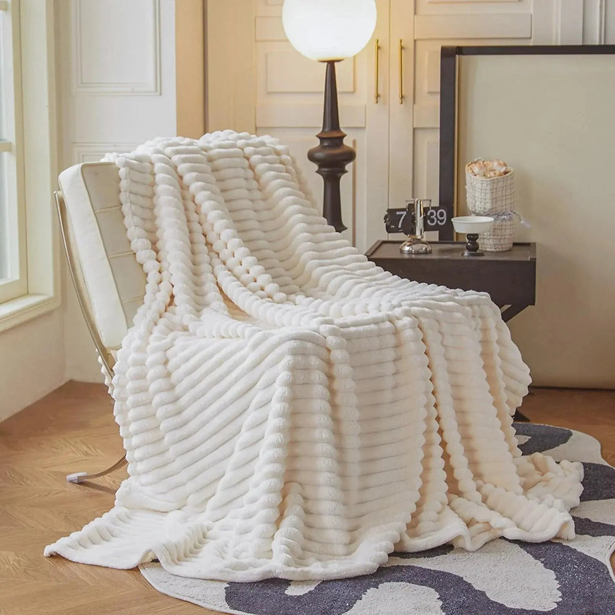Thaxted Faux Rabbit Fur Throw Blanket Plaid